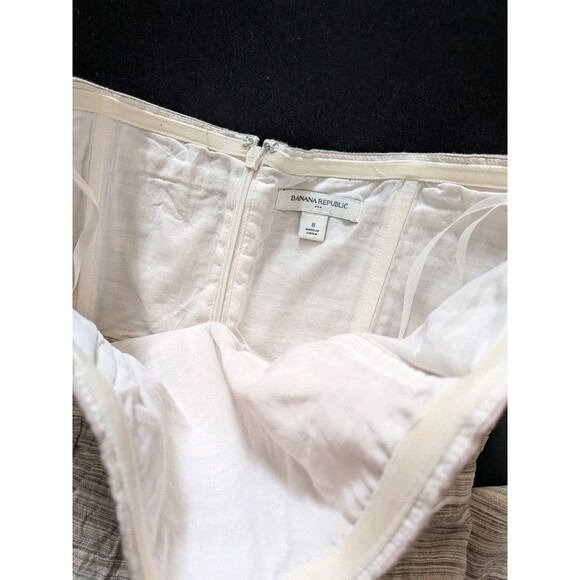 Banana Republic Strapless Dress Striped White Beige Size 8 Linen Y2K Mini Belt - Picture 5 of 14